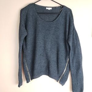 Oversized Knit Sweater Gray Size Small Zippers F5